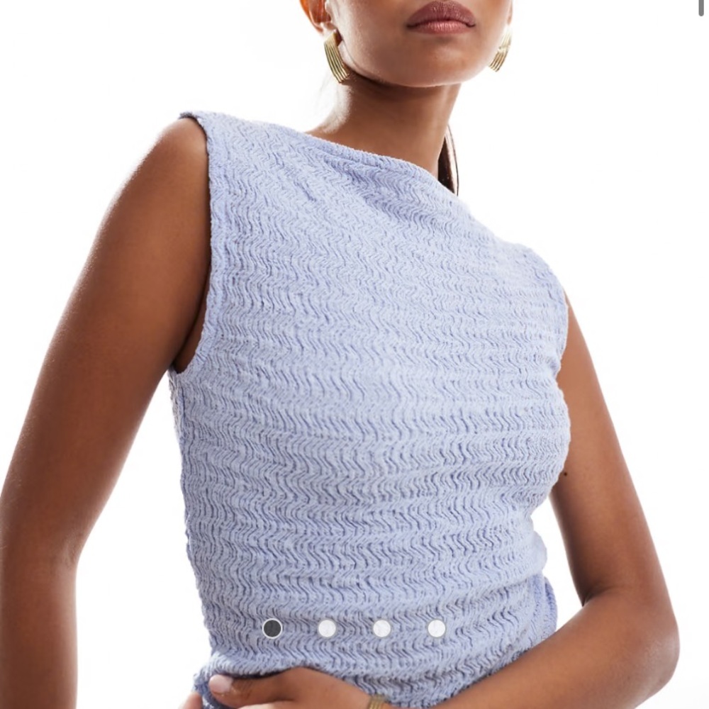 ASOS DESIGN textured slash neck top in blue